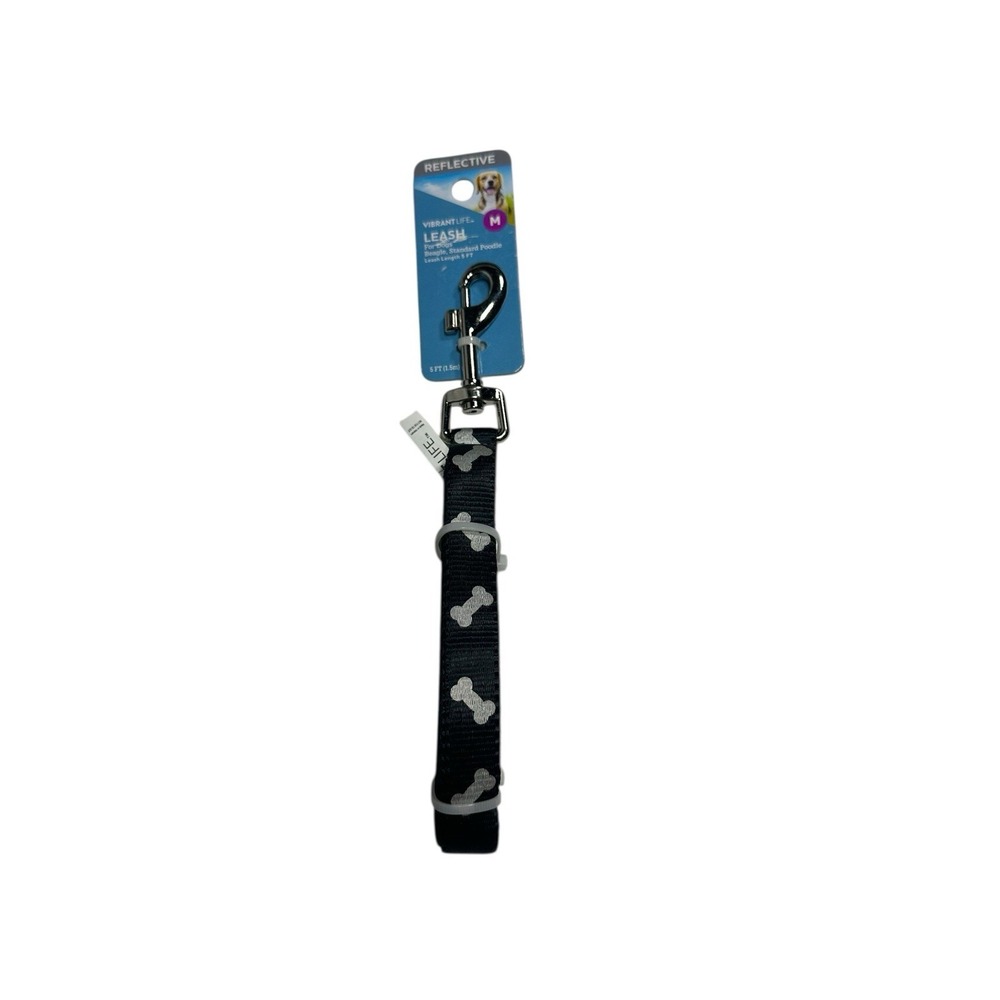 NEW VIBRANT LIFE dog leash SIZE‎ MEDIUM 5 foot long reflective black
